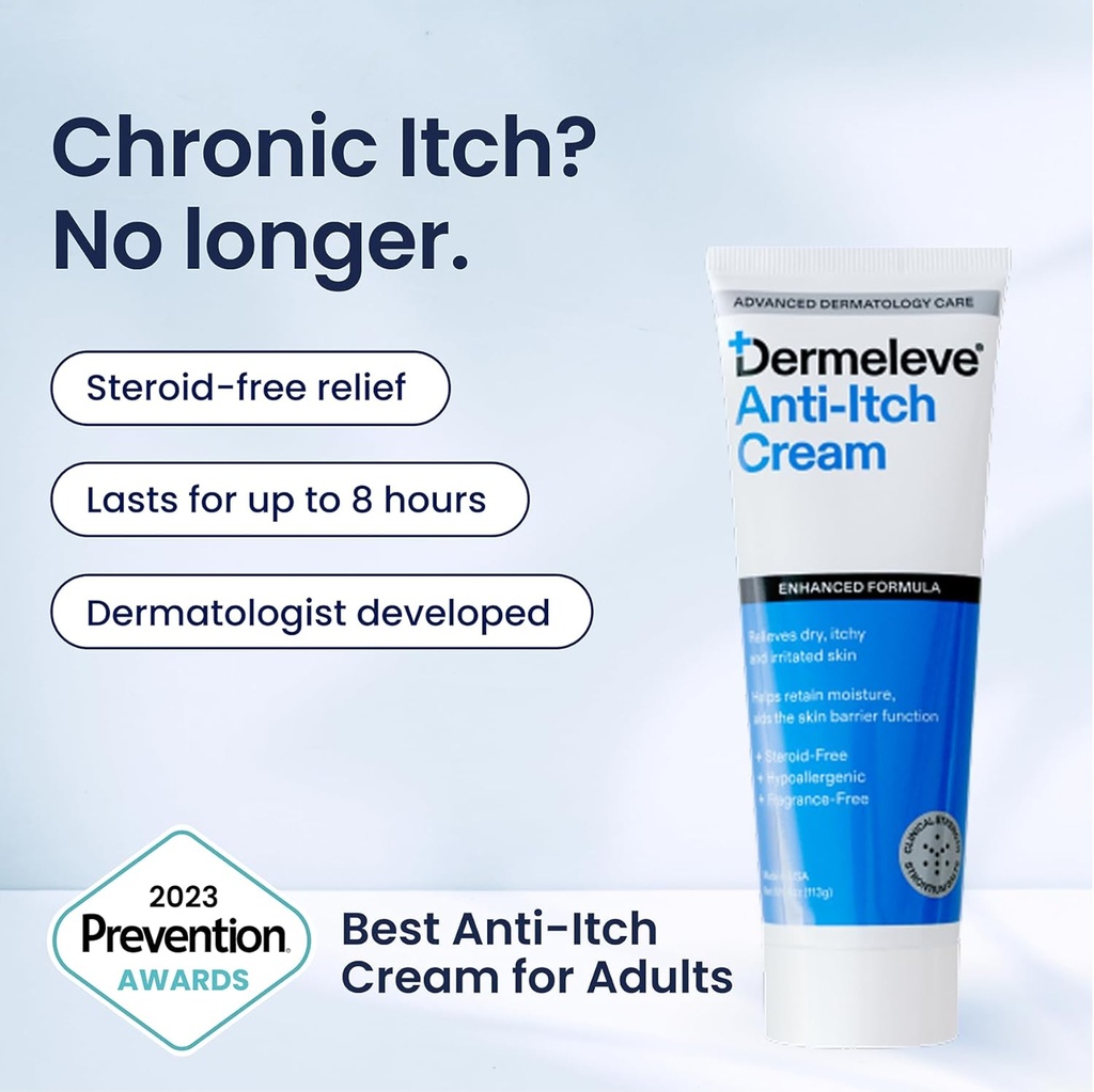 Dermeleve Back Bundle of Steroid Free Anti- Itch Cream Extra Strength 4 oz + Back Applicator (2 položky) 124; Psoriáza, Seborrheic Dermatitida, Virová vyrážka, Neuropatická (Nerve) Itch, Alergie, Nohy