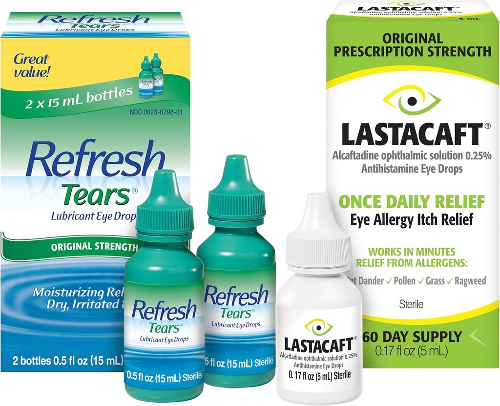 Balení refresh slz Lubricant Eye Drops, 2 Počet (Balení po 1) + Lastacaft Jednou Daily Eye Alergie Itch Relief Drops, 60 Day Supply, 0.17 Fl Oz (Balení po 1)