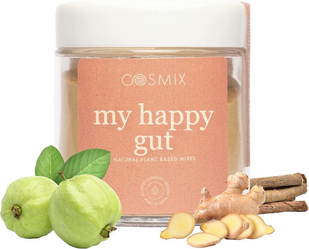 cosmix My Happy Gut, pro zlepšení trávení, Bloating & Celkově Gut zdraví, přírodní, Plant- based Superfood Blend, dělá až 40 Služeb, přidaný cukr, Vegan 50 G (balení po 1) Brown