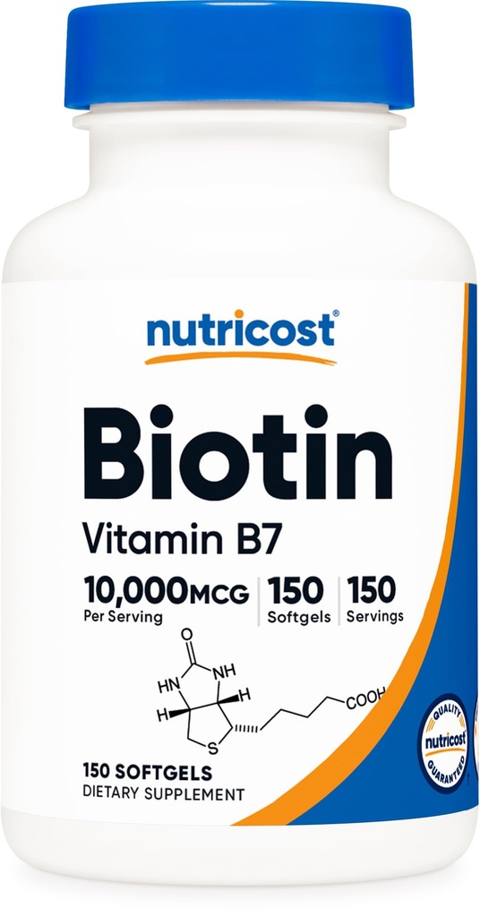Nutricost Biotin (10,000mcg) 150 Softgels - Gluten Free, Non- GMO