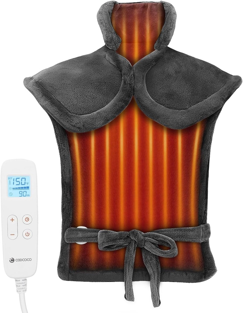 CooCoCo Vyhřívací Pad for Back Pain Relief, Narozeninové dárky pro tátu Mama Women Men, FSA Způsobilé položky, Elektrická tepelná Pad pro krční ramena, Auto Off, Moist Topení, 24 "x33", 10ft Cord, Gray