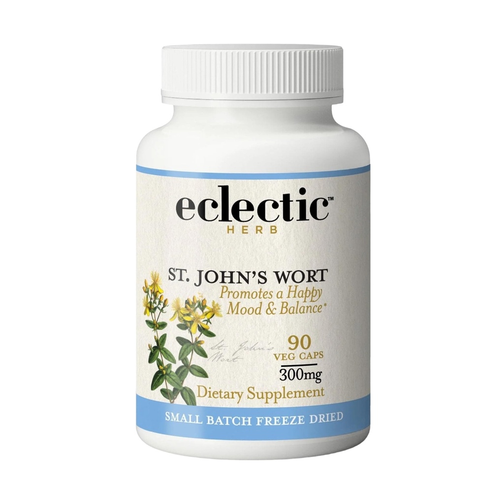 Eklectic Institute Raw Fresh Freeze- Sušený Non- GMO St. John 's Wort curren124; Bylinný doplněk zdraví, Podporuje pozitivní nálada current 124; 90 CT