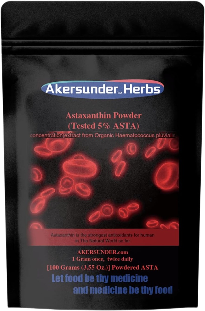 Čistý Haematococcus pluvialis Extract Powder, 100 Grams, astaxanthin (ASTA) > 5%, Nejsilnější antioxidanty dodatek