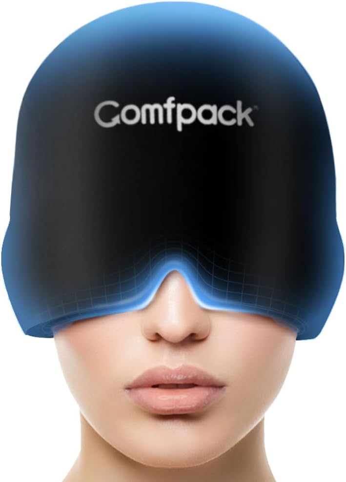 Migréna Relief Cap, Full Head Cold Compress Soft Stretchy Head Relief Cap for Tension, Sinus, Stress Relief, Kocovina Ledová Klobouk, Puffy Eyes, Dárky pro Migréna Sufferers