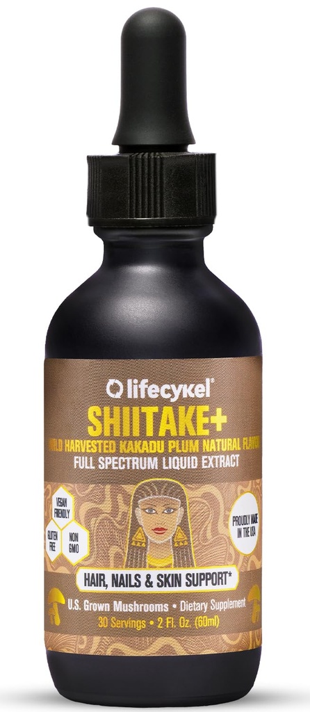 Lifecykel - Shiitake Houba Extract s Kakadu Plum- vlasy, kůže a nehtové podpory, proti stárnutí - 100% organické Houby, imunitní posílení, Vitamin C Made in the US- 2 Fl oz (Balení května Vary)
