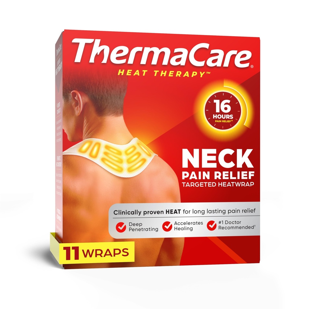 ThermaCare Heat Wraps for Neck & Raunder Pain Relief - Přenosná adhezivní topná hrdla s 16-hodinovým terapeutickým teplem - Drog- Free Muscle & Joint Soothing Patches - Large - 11-Count
