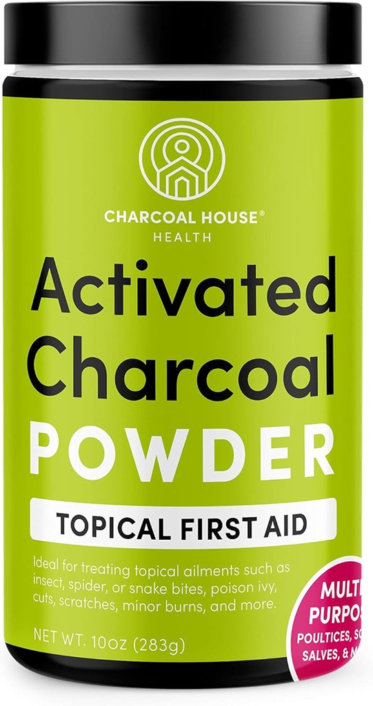 Charcoal House Hardwood Activated Charcoal Powder - Topical First Aid for Making Charcoal Poulces, Charcoal Foot Soaks, Charcoal Baths & More! - 10oz