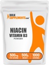 BulkSupplements.com Niacin Powder - vitamin B3 Supplementary, Niacin 500mg - Niacin Flush, Niacin with Flushing - Gluten Free, 500mg Niacinu per Serving, 500g (1, 1 lbs) (Balení po 1)