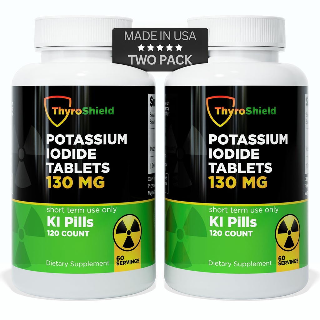 Iodidové tablety draselného - 130mg tablety jódu pro radiační expozici 124; USA Vyrobené nukleární Fallout pilulky KI pilulky YODO Naciente 120 tablet (2 balení)