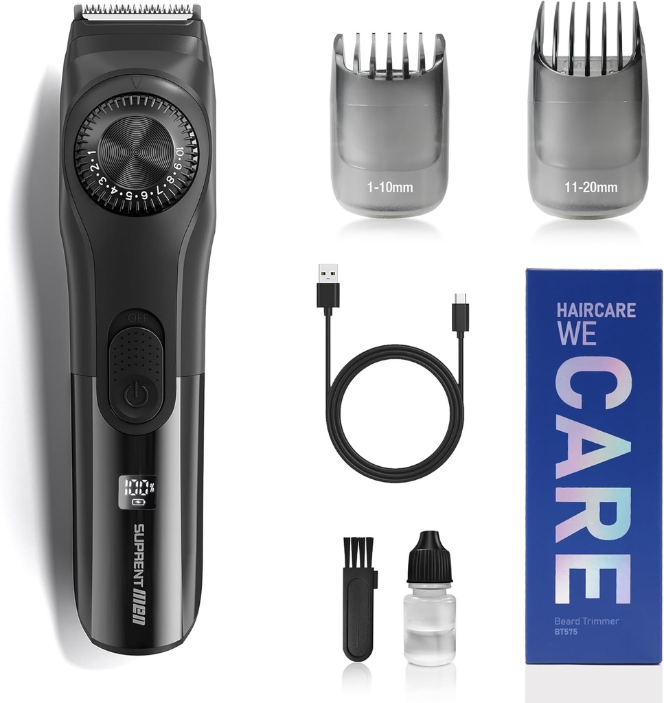 SUPRENT Nastavitelný vzduchový trimmer pro muže, bezšňůrový elektrický vzduchový trimmer s přesným dial, USB dobíjecí 19 Délka nastavení Knírek Trimmer pro Mens dárky (Black)