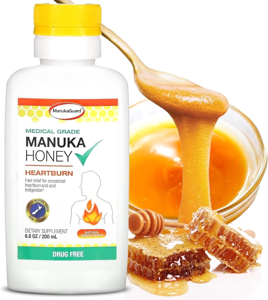 ManukaGuard Heartburn Nutralizer, Medical Grade Manuka Honey 6.8oz - Okamžitý srdeční popálení a kyselé požití úlevu. Drug- Free Antacid Alternative