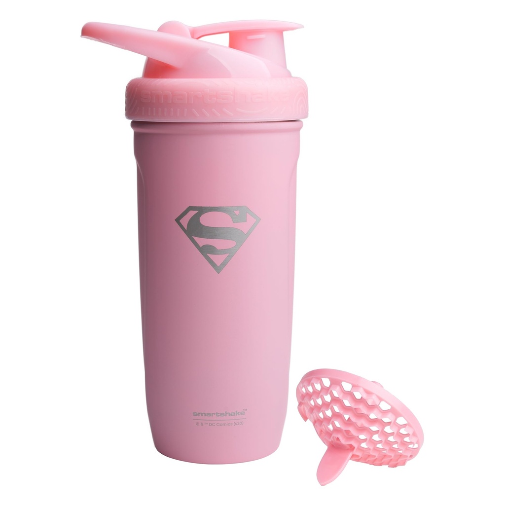 Smartshake DC COMICS Reforce Stainless Steel Shaker Bottle 900 ml OF 124; 30 oz - Leakproof Screw-on Lid - BPA Free - Unisex - Non Insulated - Supergirl Logo