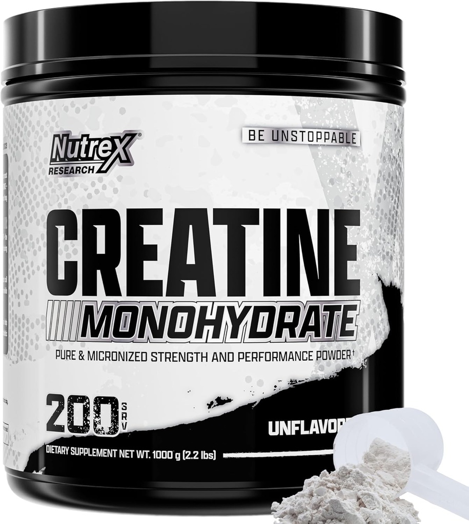 Nutrex Výzkum Mikronizované Creatin Monohydrát Powder - 200 Serings (1KG) Čisté, Neochucené Creatin Monohydrát dodatek pro svalovou sílu, sílu a výkon, 5G per Serv (2.2lbs)