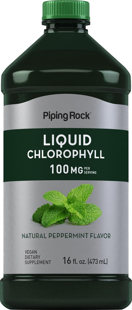 Piping Rock Liquid Chlorofyl 100mg FLA124; 16 oz FLA124; Mint Flavor FLA124; pro ženy a muže FLA124; Vegan, Non- GMO, a gluten Free Formule