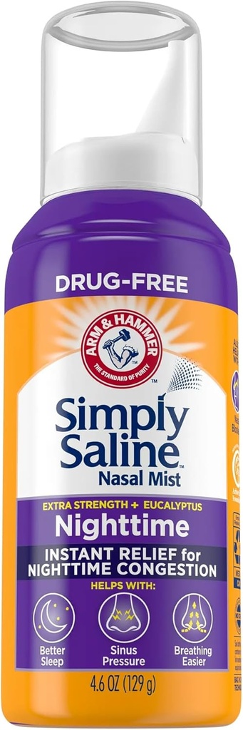 Jednoduše Saline Plus Nighttime Formule Nasal Mist, Eucalyptus, Extra síla, 4.6 fl oz - 2pc