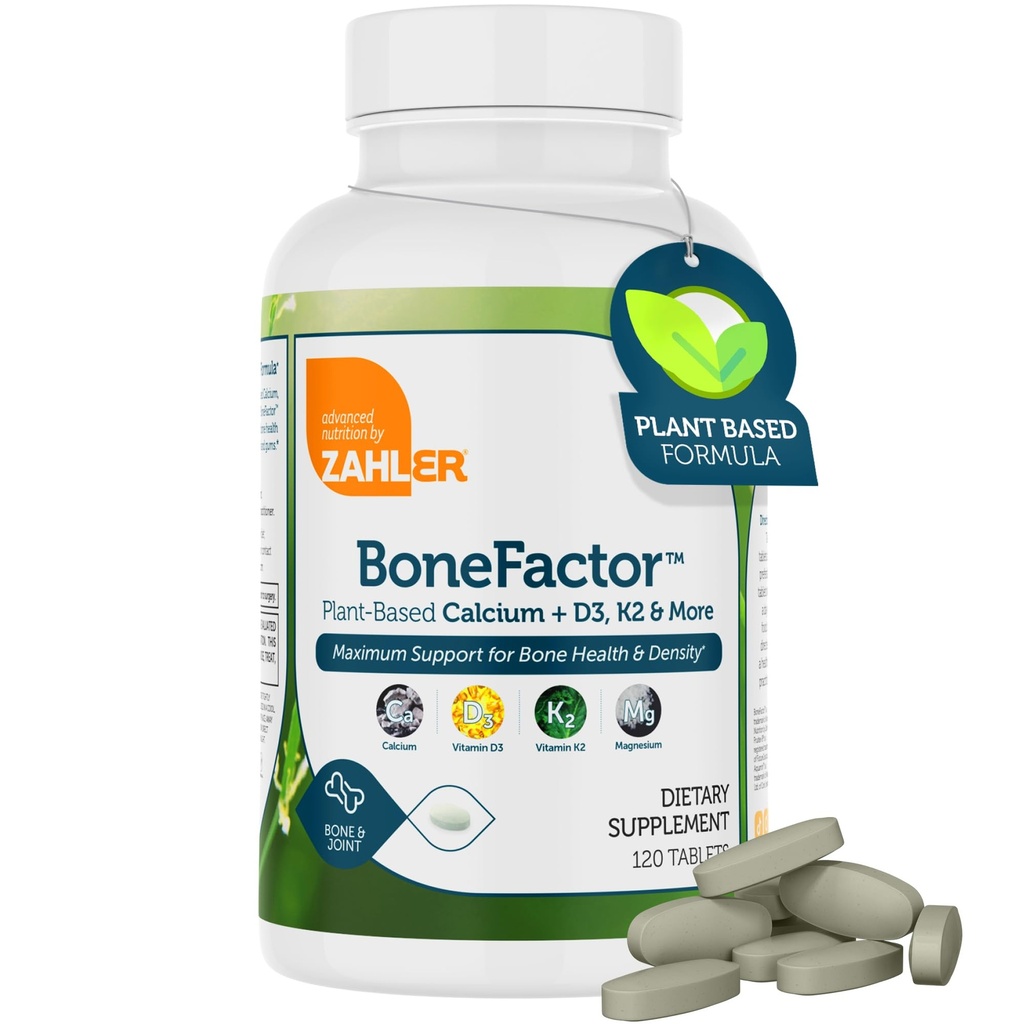 Zahler Bonefactor, Doplněk pro kostní sílu obsahující vápník, vitamín D, vitamín K a hořčík, certifikovaný kosher, 120 tablet