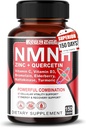 NMNH 600 mg se zinkem, Quercetinem, vitaminem D3, Elderberry & Nattokinázou - Denní celulární Wellness & Zdravé stárnutí Podpora - 150 Kapsle - Made in USA
