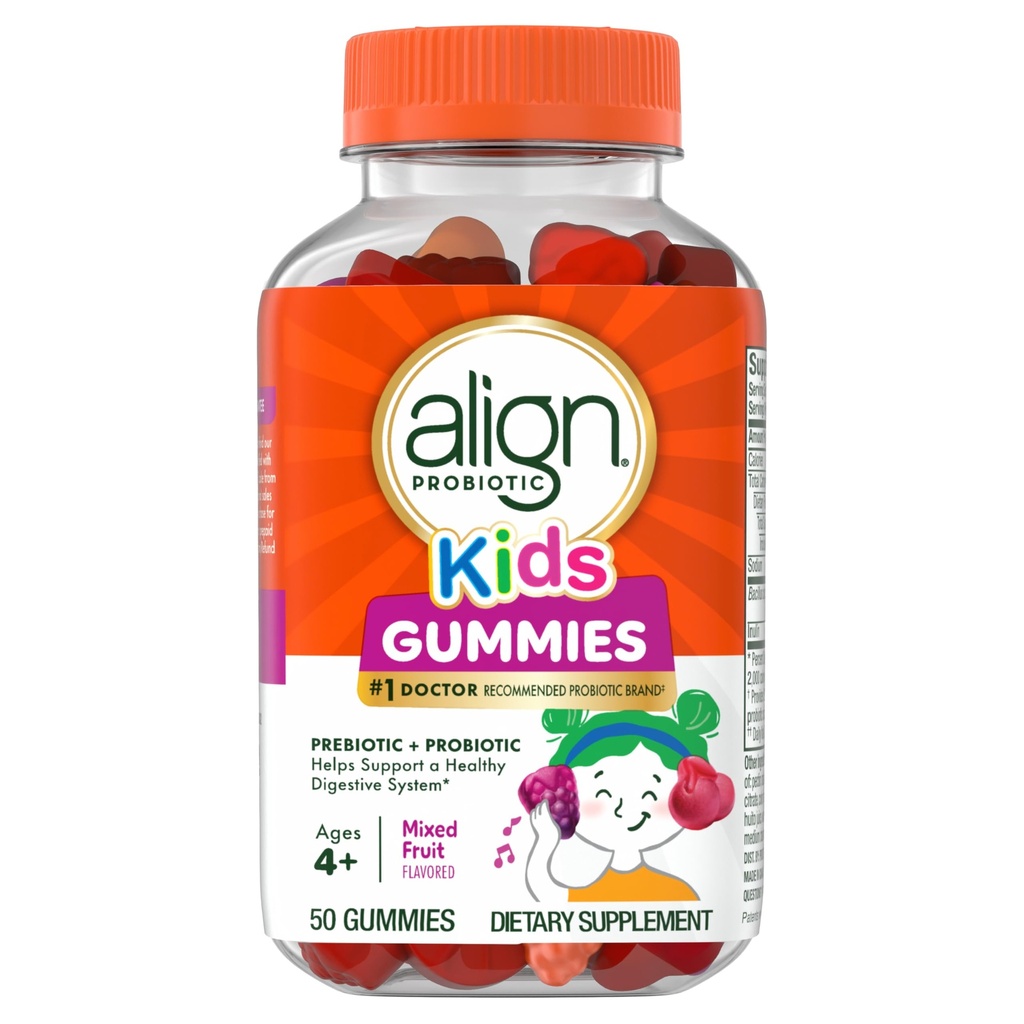 Align Probiotic, Dětské Gummies, Prebiotic + Probiotic pomáhá podporovat zdravý trávicí systém *, # 1 Doktor Doporučený Probiotic Brand, 50 Gummies Balení se může lišit