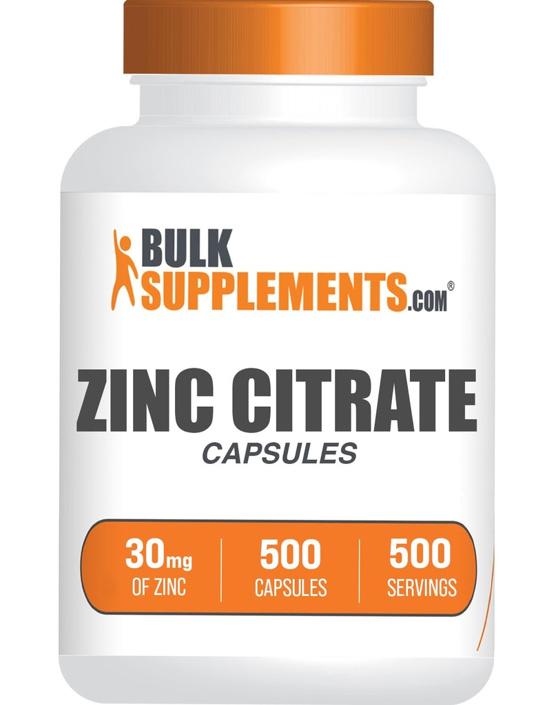 BulkSupplements.com Zinek Citrát Kapsle - Zinek doplňky, Lepek zdarma - 30mg na Serving, 1 kapsle na Serving, 500 Počet (Balení po 1)