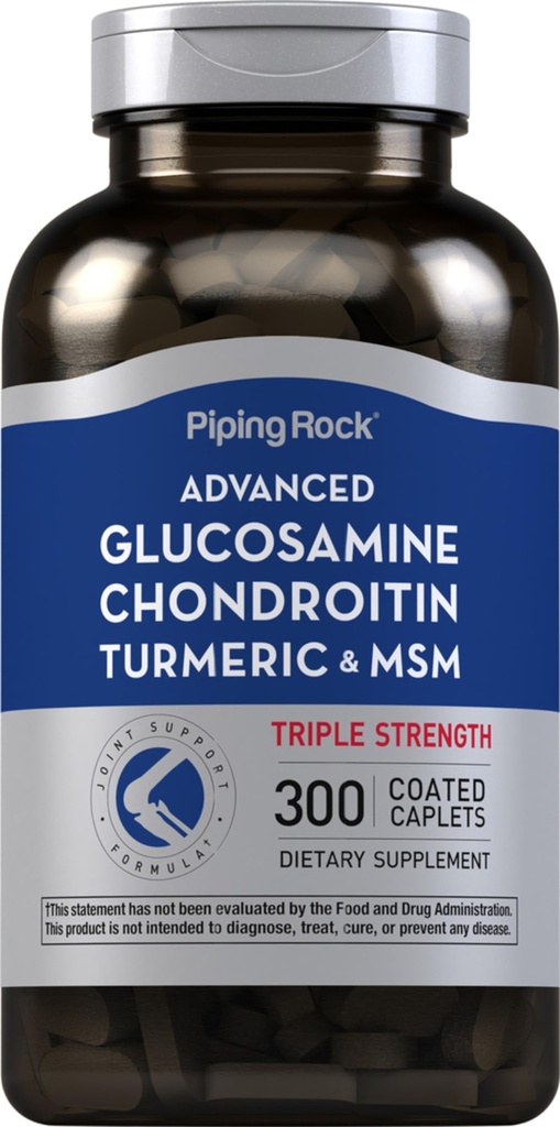 Piping Rock Glucosamine Chondroitin MSM Turmeric CLAS124; 300 Caplet CLAS124; dodatek pro ženy a muže CLAS124; Advanced Triple Strength Complex CLAS124; Non- GMO & Gluten zdarma