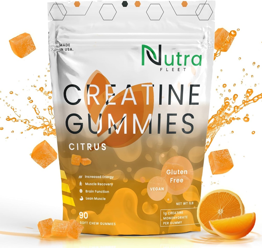 Kreatin Monohydrát Gummie - 5g žvýkací Monohydrát Gummy pro muže a ženy - Zvýšení síly, Svalovina stavitel - Zvýšení energie a zaměření - Nízká kalorie, Vegan & gluten zdarma 124; 90 počet Citrus