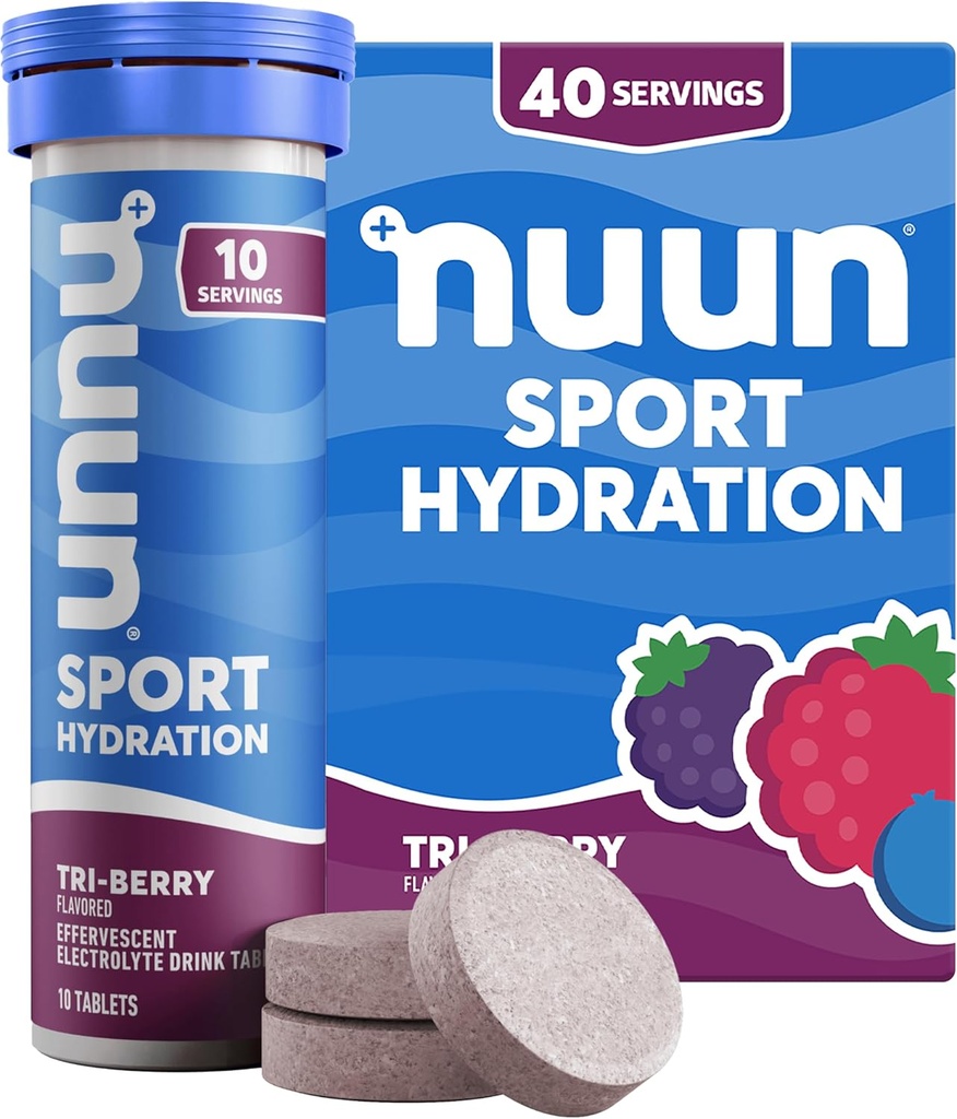 Nuun Sport Electrolyte Tablety s hořčík, vápník, draslík, chlorid & sodík, gluten Free & Vegan, Tri-Berry, 4 balení (40 Služeb celkem)