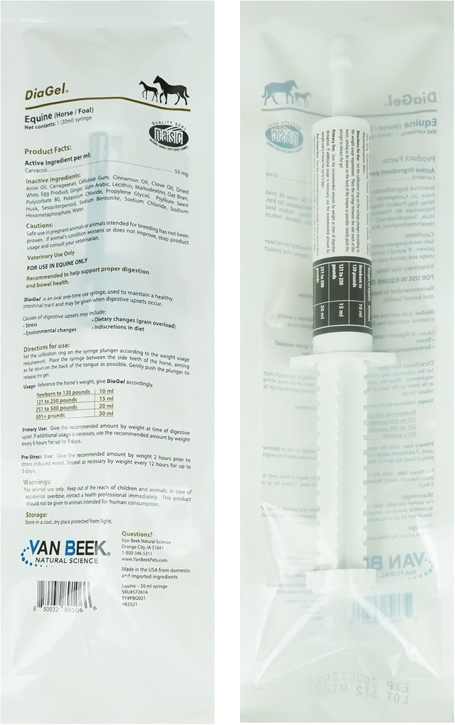 DiaGel pro Equine - Orly Administrated Gel pro příležitostné Loose Stools and Digestive Upset - Natural Horse Products - Van Beek Natural Science