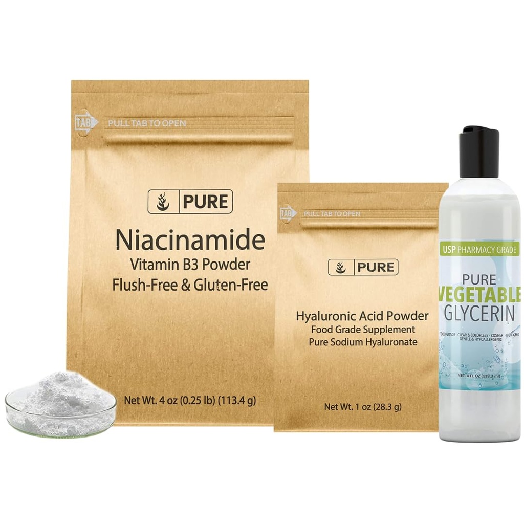Čisté Původní ingredience Hyaluronic Acid, Niacinamid, a Glycerin Bundle, Různé velikosti, Odorless, Bezbarvé