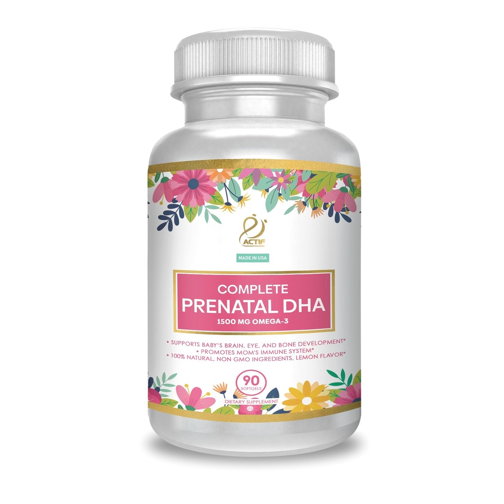 ActiF Kompletní Prenatal DHA s 1500mg Omega-3, 100% přírodní, organické DHA, EPA - Non- GMO, 90 Počet