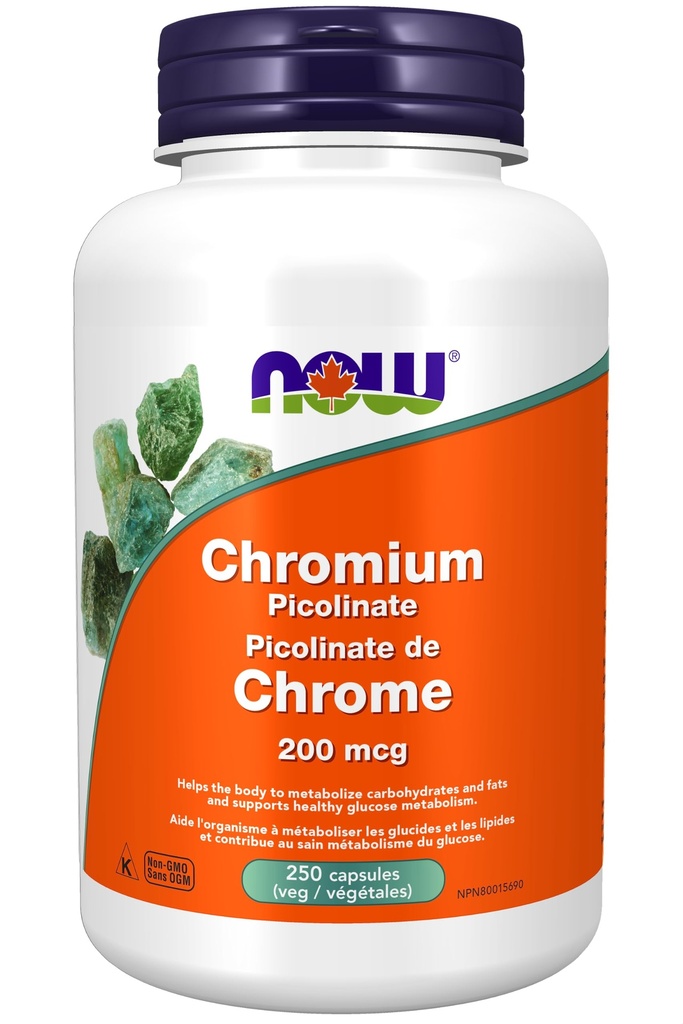 Nyní Potraviny Doplňky, Pikolinát chromu 200 mcg, Inzulinový co- faktor *, 250 Veg Kapsle