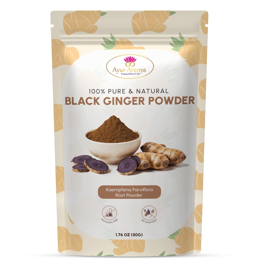 Ayur Aranya 100% čistý černý zázvor prášek 50g - Kaempferia Parviflora kořenový prášek - přírodní Stamina & Energy Booster - Premium Quality, No Konzervativa - Mix s vodou, šťavnatosti, Smoothies nebo čaj