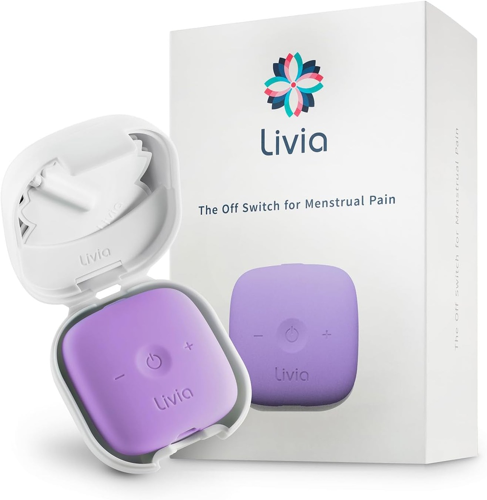 Livia Menstrual Pain Relief Device, Lavender - Off-Switch for Period Pain - Přenosný & Discreet - Dobíjecí, až 12 hodin baterie - Kompletní sada s Stick- On Pads - Go- to Travel Partner