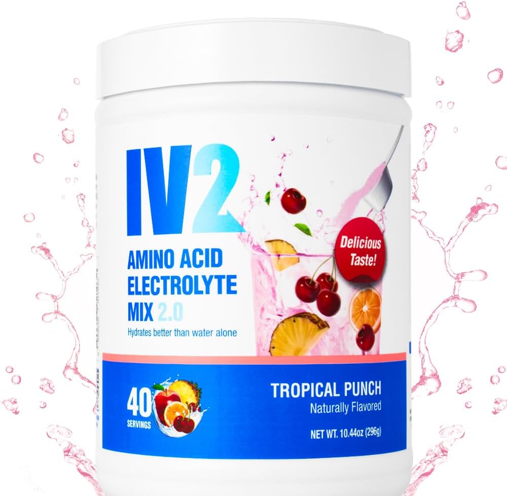 IV2 Premium Hydration Powder - Sugar- Free Electrolyte Mix + aminokyseliny a esenciální vitaminy I Vegan, Non- GMO, gluten- Free, Caffeine- Free (40 Služeb)