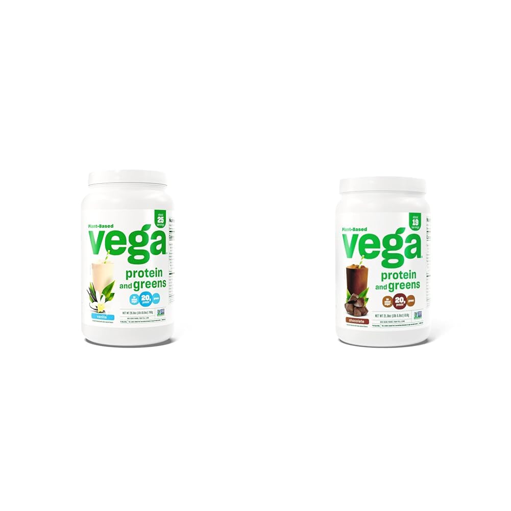 Vega Protein a Zelený protein Powder, Vanilla - 20g Plant Based Protein Plus Veggies, Vegan & Protein and Green Protein Powder Chocolate (19 Serings) - 20g Plant Based Protein Plus