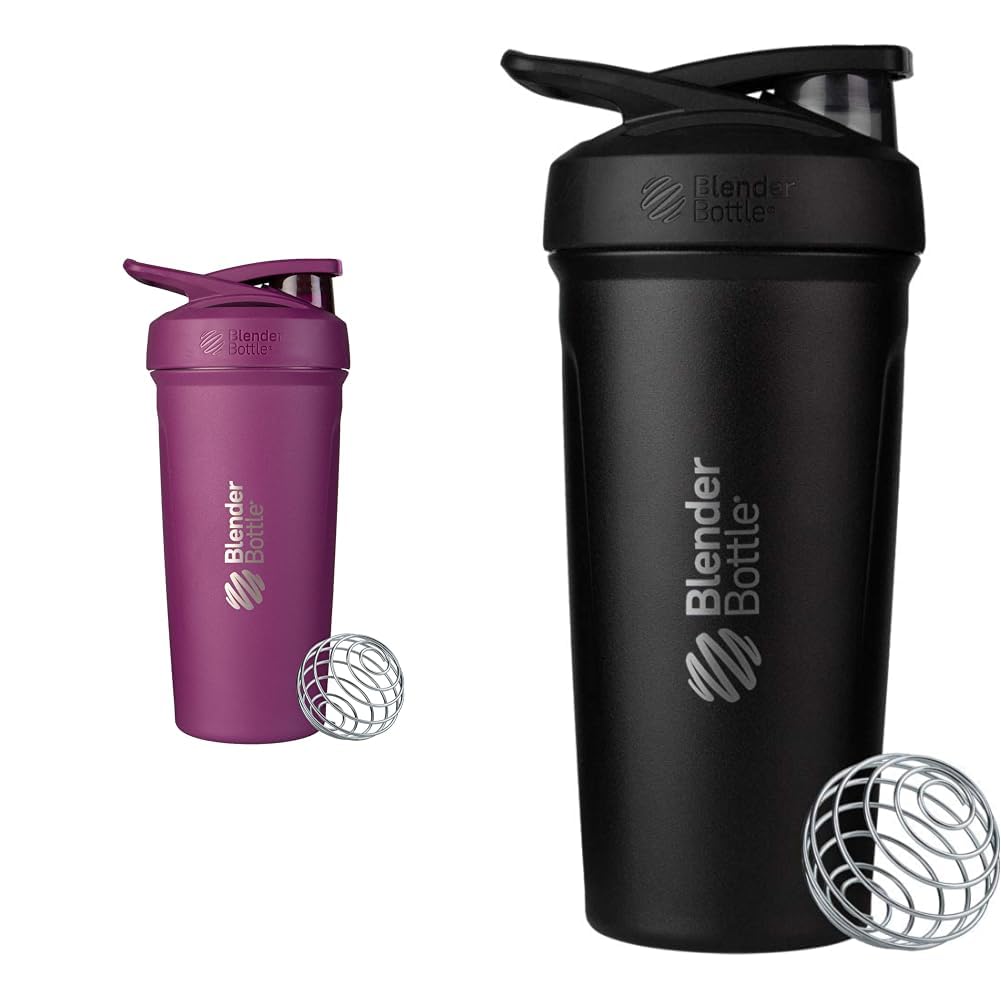 BlenderBottle 24- Ounce nerezová ocel Shaker Cups s Wire Whisk, Plum a Black