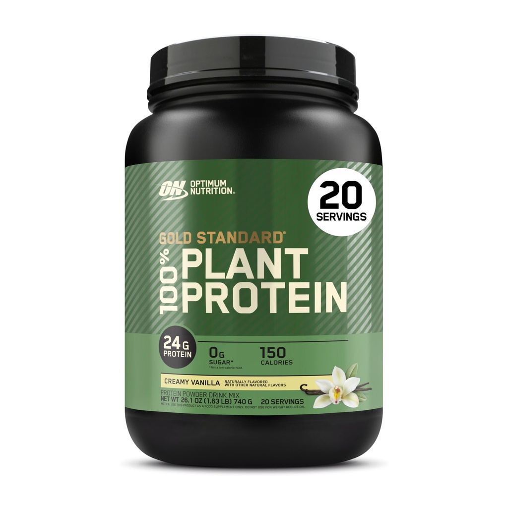 Optimum Nutrition Gold Standard 100% Plant Based Protein Powder, gluten Free, Vegan Protein for Muscle Support and Recovery with Amino Acids - Creamy Vanilla, 20 Servings (Balení May Vars)