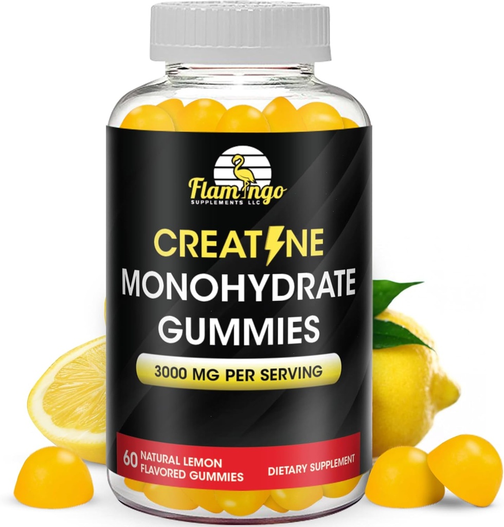 Creatine Gummy Doplněk - Lemon Ochucené Creatine Monohydrát Předcvičení Chews for Energy Boost, Creatine dodatek pro budování svalů a síly, Vegan, Non- GMO 90 Počet