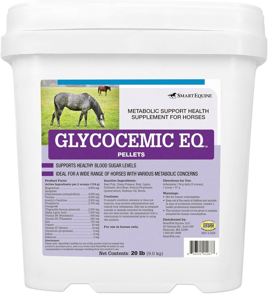 Glykokemické EQ Pellets CLAS124; Equine Metabolic Support CLAS124; pro funkci štítné žlázy a zdravou podporu tělesné hmotnosti CLAS124; Taurin, Jiaogulan, a more CLAS124; 20 liber Bucket