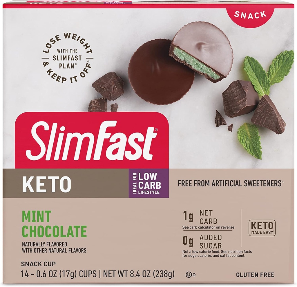 SlimFast Keto Fat Bomb Snack Cup, Mint Chocolate, Keto Snacks for Weight Loss, Low Carb with 0g Add Sugar, 14 Count Box (Balení May Vars)