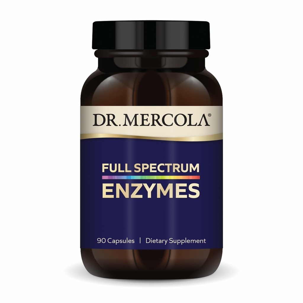 Dr. Mercola Full Spectrum Enzymy - 22 Různé enzymy - Podporuje trávicí a imunitní zdraví - Pomáhá diagnostikovat sacharidy, tuky, proteiny a fiber - Non- GMO, gluten- Free & Soy- Free - 90 Kapsle
