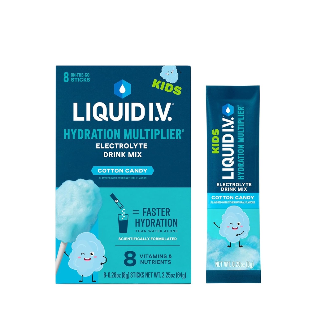 Liquid I.V. ® Hydration Multiplier ® + Kids - Cotton Candy 124; Electrolyte Powder Drink Mix 124; 2 balení (16 porcí)