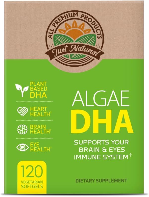 Řasy DHA 120 Softgels x 1 Box - Vegan Omega33 dodatek, čistý Plant- based karagenan, DHA a Řasy olej (120 Počet)
