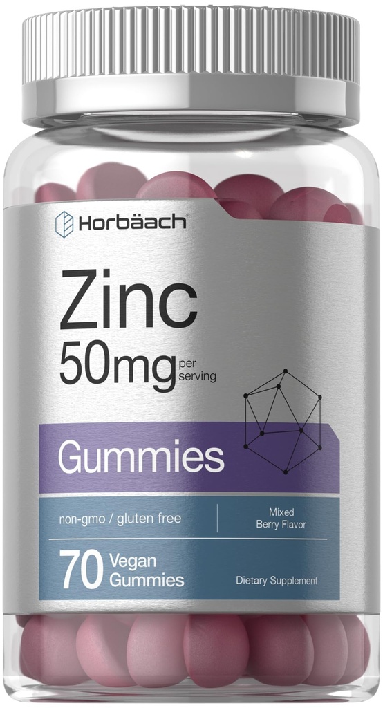 Horbäach zinek 50mg zinečnatý 124; 70 gumové gumy 124; smíšený Berry Flavor 124; Vegan, Non- GMO a gluten volný vzorec 124; zinek Citrát dietní dodatek