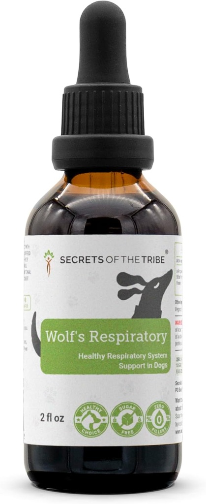 Wolf Respirační 124; Přírodní Bylinné dietní dodatek 124; Zdravá Respirační systém Podpora u psů 124; Alkohol- Free Extract, Linden, Starší květiny, Heřmánek, Peppermint, Fennel 2 oz