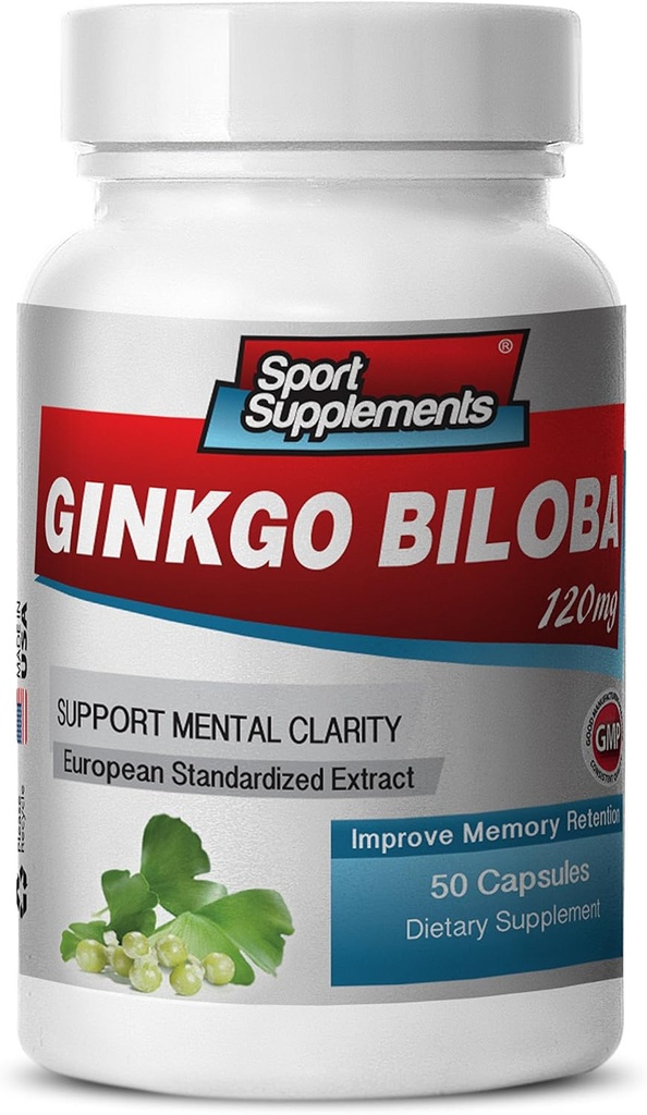 Mozkové doplňky pro paměť a zaměření - Ginkgo BILOBA 120MG - Gingko biloba Plant, Focus doplňky pro dospělé, Gingko biloba doplňky, Ginko biloba pilulky přírodní, doplněk paměti - 1B 60 Caps