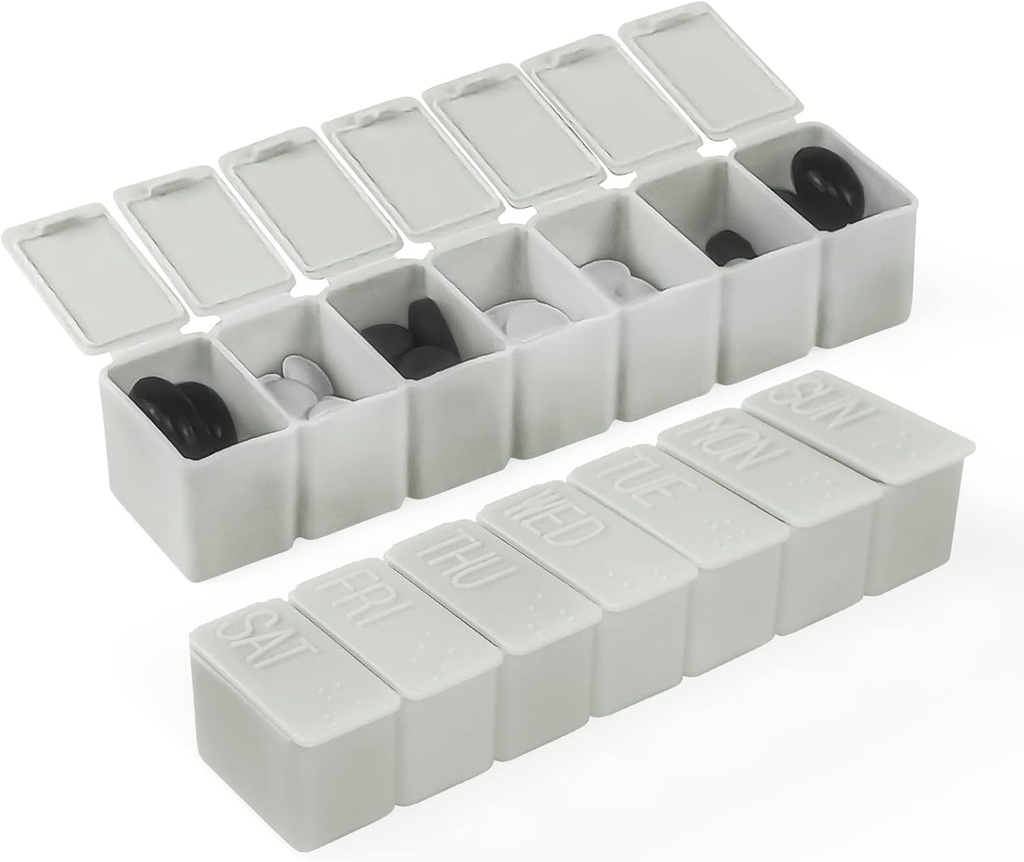 Týdenní malý Pořadatel pilulek, 7 dní Pouzdro Pill, Denní Vitamin Case Medicine Box, Pill Kontejnery pro léky doplňky rybí olej (2Pcs, Grey)