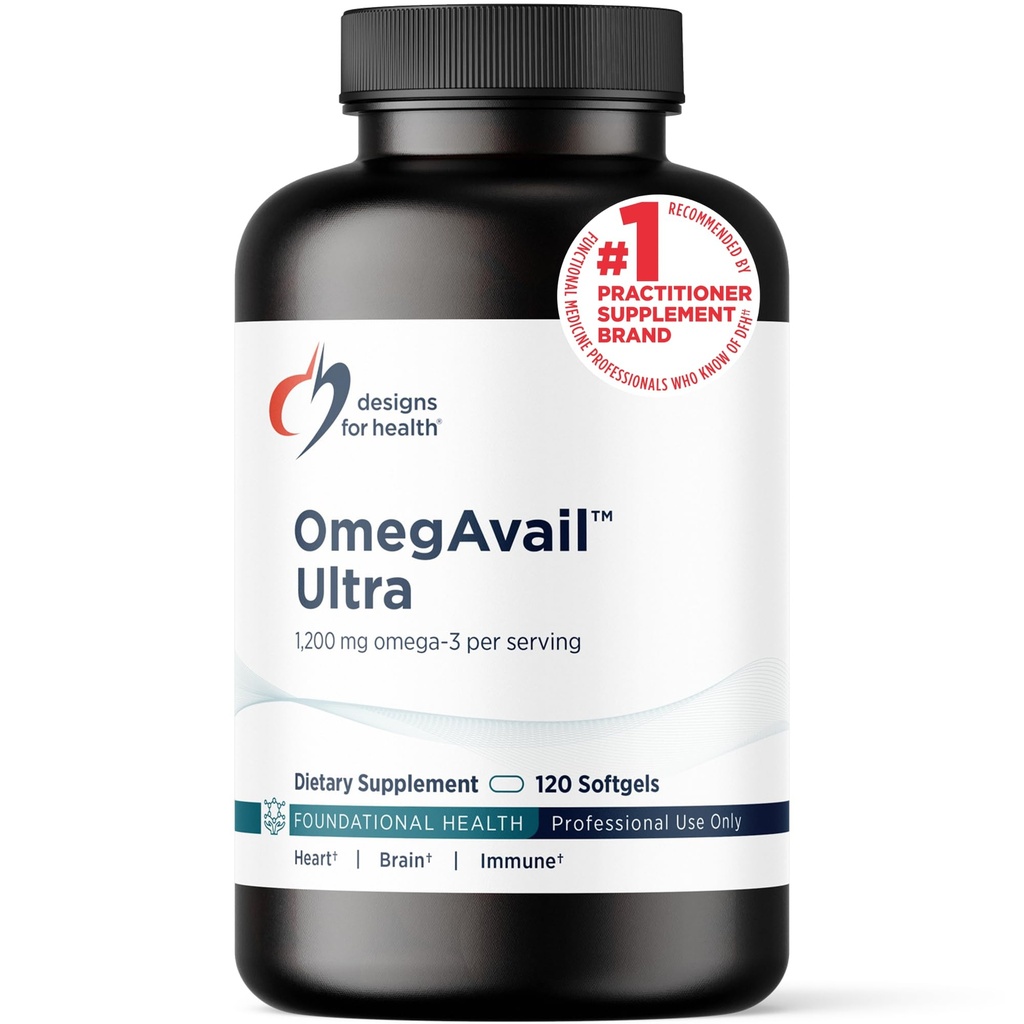 Designy pro zdraví Omegavail Ultra TG Fish Oil 1200mg - Triglyceridová forma Omega 3 Příplatek k rybím oleji s DHA / EPA - No Fishy After taste (120 Softgels)