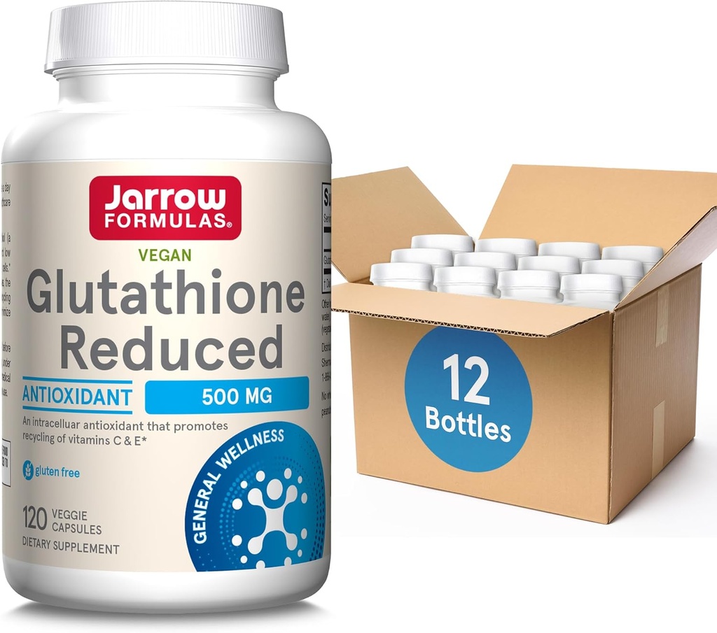 Jarrow Difficias Glutathione Reduced 500 mg - 120 Veggie Capsules - Intracelulární antioxidant - Kvalita Glutathione doplňky - Podporuje recyklace vitaminů C & E - Non- GMO- Gluten Free- Vegan, 12 Balení