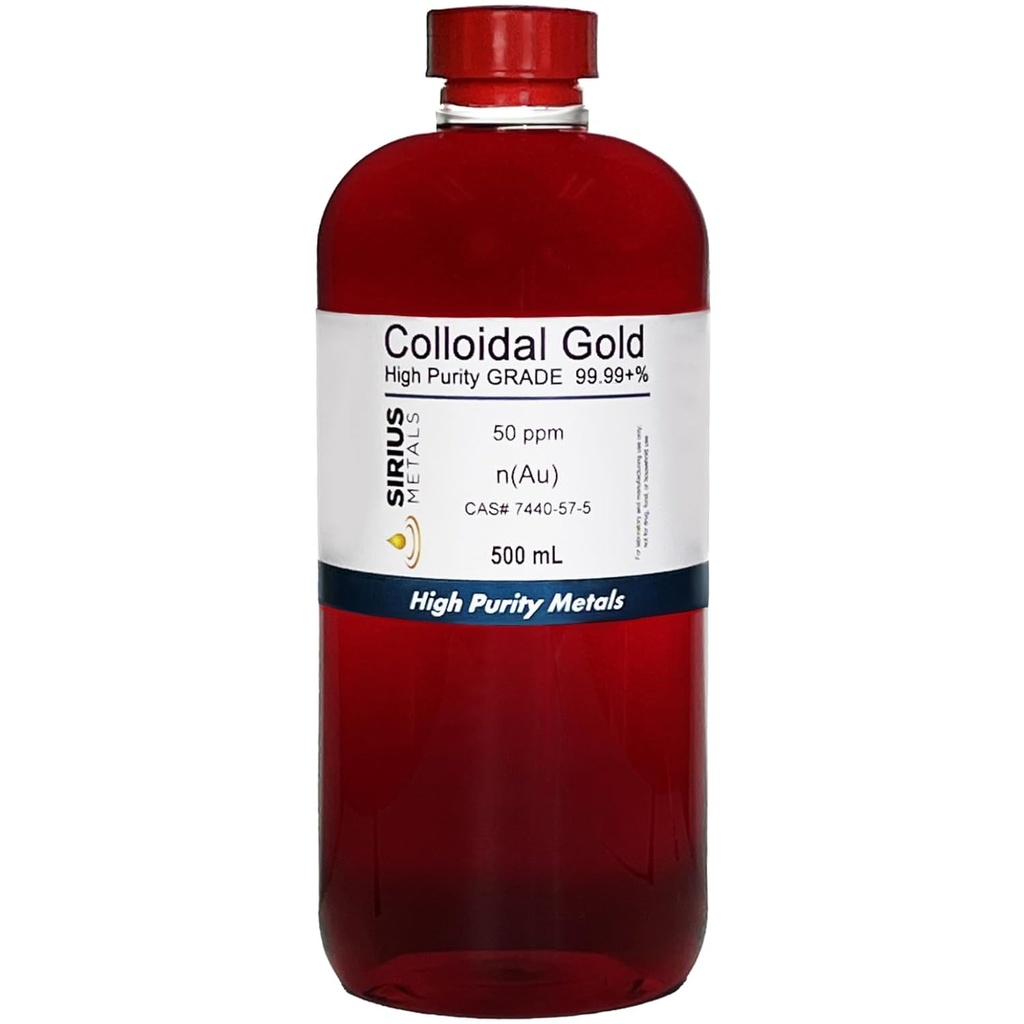Pravé koloidní zlato - 50 ppm - 99.99 +% čistota - 500 ml (16.9 Fl Oz) v čisté plastové lahvičce bez BPA- Made in USA