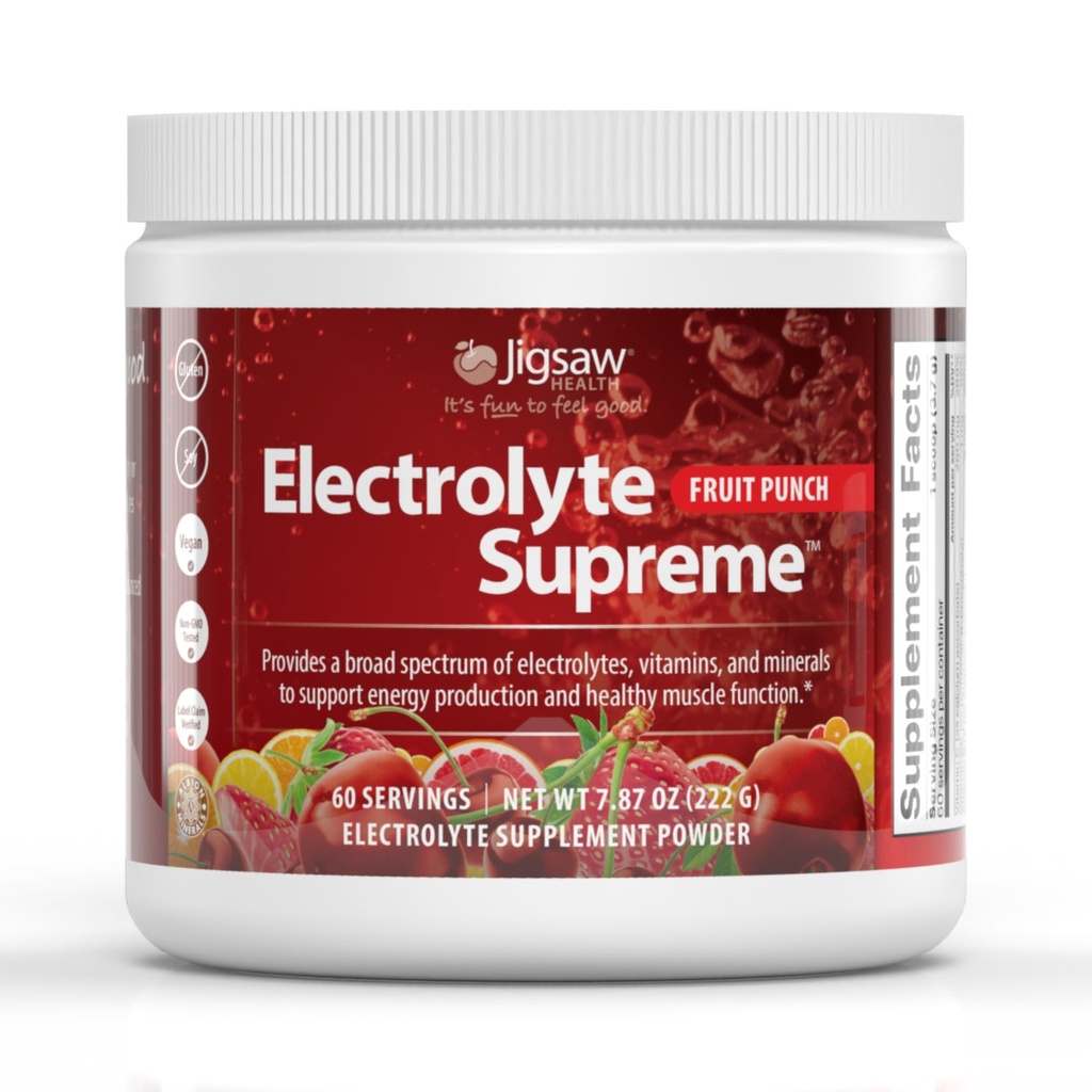 Jigsaw Health Electrolyte Supreme CY124; Broad Spectrum of Electrolytes + Trace Minerals CY124; Fruit Punch Flavor CY124; 60 Služeb (Jar)